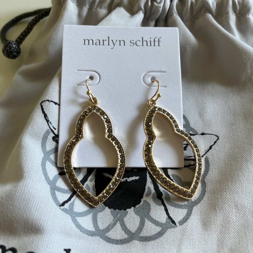 Marlyn Schiff Moroccan Keyhole Drop Earrings Gold Tone with Dark Colored Stones